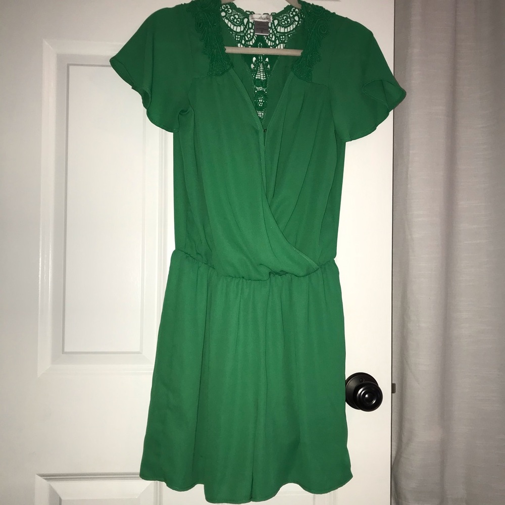 Charming Charlie Kelly Green Lace Romper